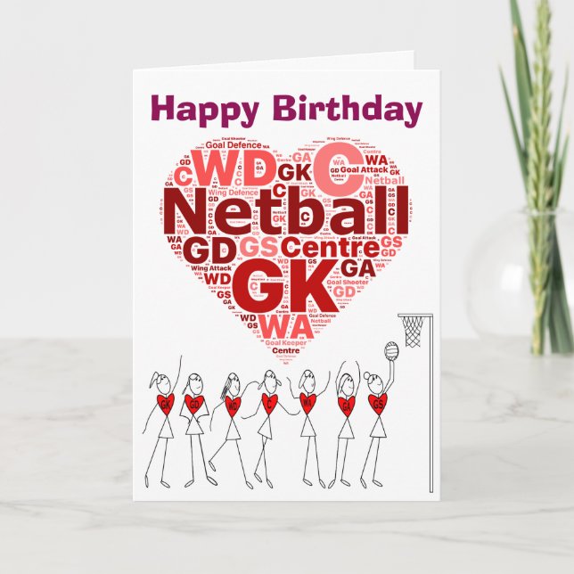 Tarjeta Netball Heart Positions Happy Birthday (Anverso)