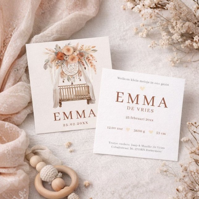 Tarjeta Neutraal Boho Wieg Bloemen  Aardetinten geboorte (Subido por el creador)