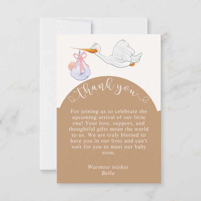 Tarjeta Neutral Baby Shower Stork Gracias (Anverso)