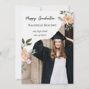 Tarjeta Neutral Beige Floral Elegante de Graduació