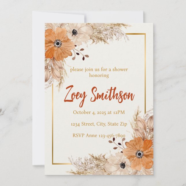 Tarjeta neutral floral para boda o fiesta de bebé (Anverso)