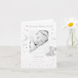 Tarjeta Neutral Gray Elephant Baby Girl Birth Announcement