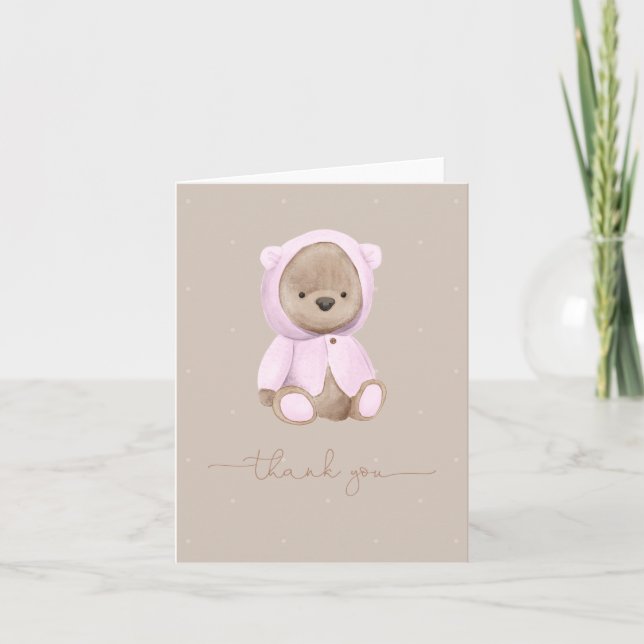 Tarjeta Neutral Rosa Teddy Bear Watercolor (Anverso)