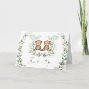 Tarjeta Neutral Teddy Bear Twins Sage Greeneration Balloon