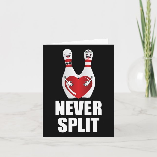 Tarjeta Never Split Bowling Pins Día de San Valentín Parej (Anverso)