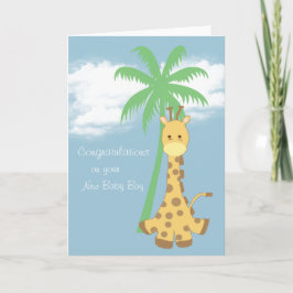 Tarjeta New baby boy congratulations pale blue giraffe