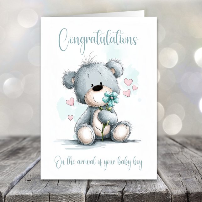 Tarjeta New Baby Boy Congratulations Teddy Bear Card (Subido por el creador)