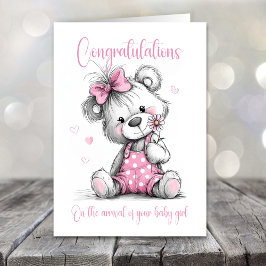 Tarjeta New Baby Girl Congratulations Teddy Bear Card