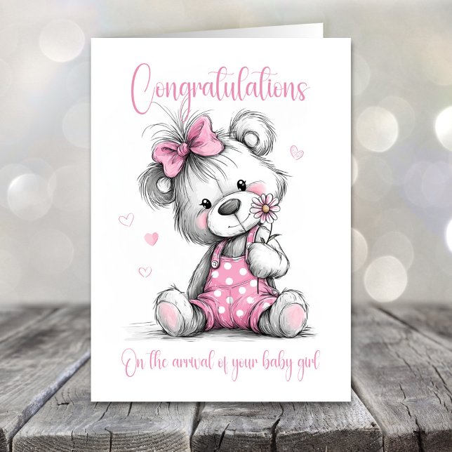 Tarjeta New Baby Girl Congratulations Teddy Bear Card (Subido por el creador)