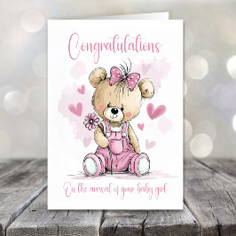 Tarjeta New Baby Girl Congratulations Teddy Bear Card