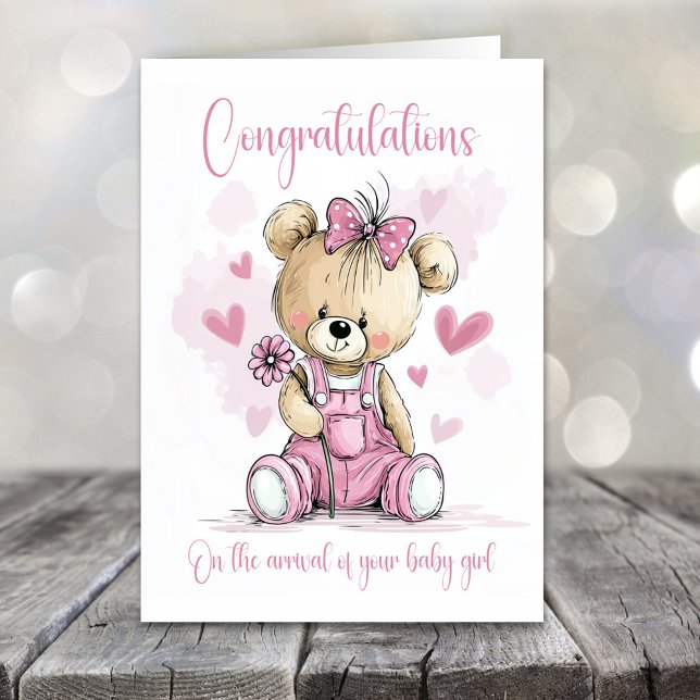 Tarjeta New Baby Girl Congratulations Teddy Bear Card (Subido por el creador)