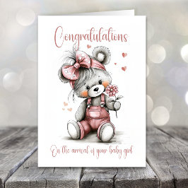 Tarjeta New Baby Girl Congratulations Teddy Bear Card
