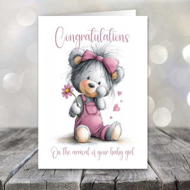 Tarjeta New Baby Girl Congratulations Teddy Bear Card (Subido por el creador)
