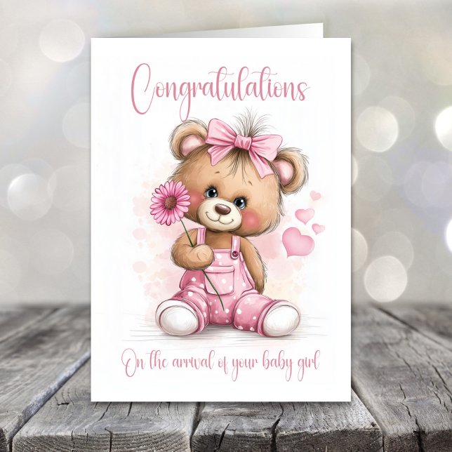 Tarjeta New Baby Girl Congratulations Teddy Bear Card (Subido por el creador)