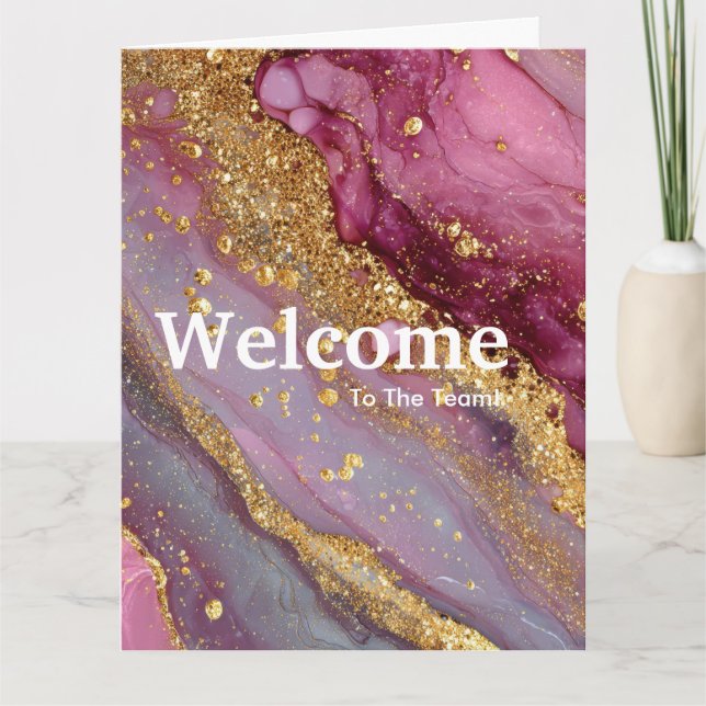 Tarjeta New Employee Welcome Watercolor Marble Gold (Anverso)