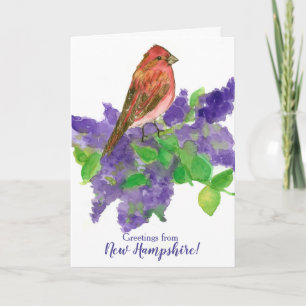 Tarjeta New Hampshire Saludos Purple Finch Lilacs
