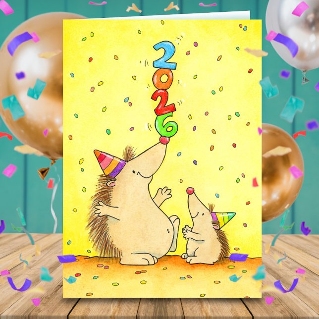 Tarjeta New Year 2026 Cute Hedgehog Greeting  (Subido por el creador)