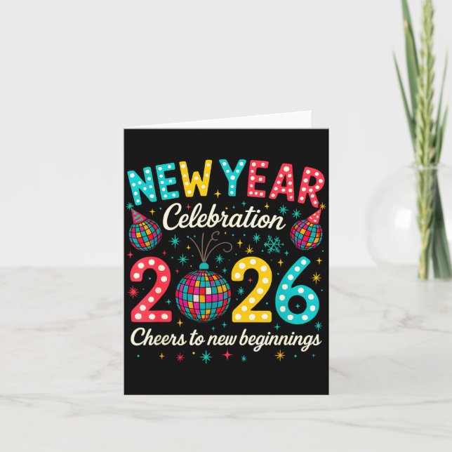 Tarjeta New Year Celebration 2026 Disco Ball Matching Wint (Anverso)