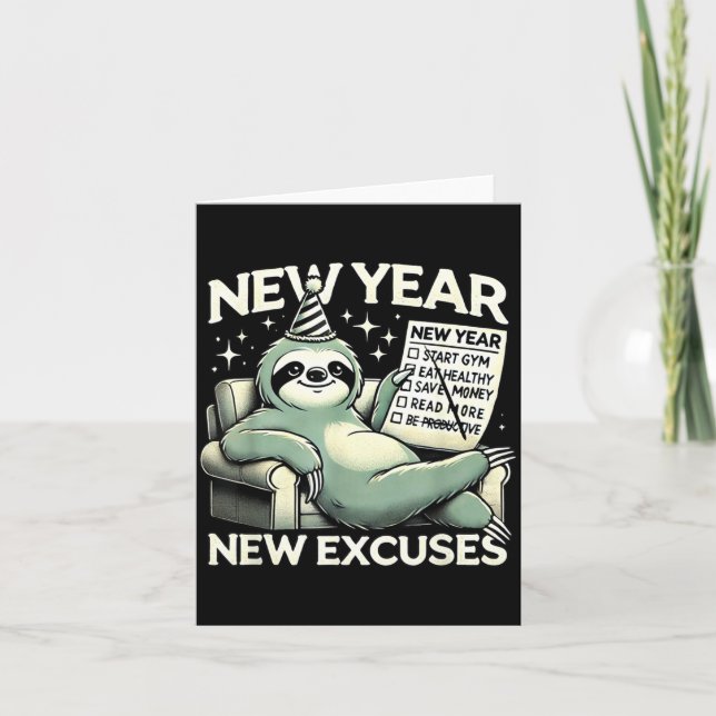 Tarjeta New Year New Excuses Funny Lazy Sloth New Year Res (Anverso)