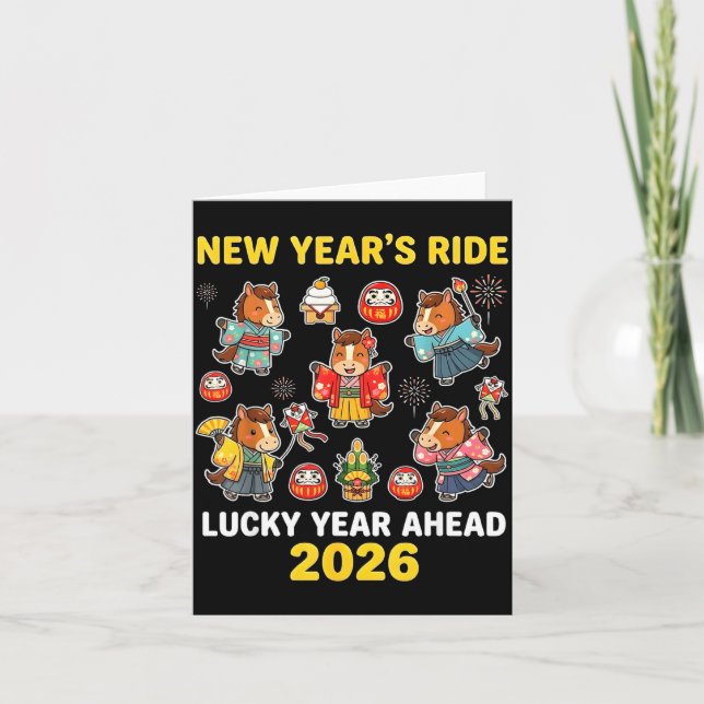 Tarjeta New Year’s Ride 2026 Cute Zodiac Celebration Graph (Anverso)