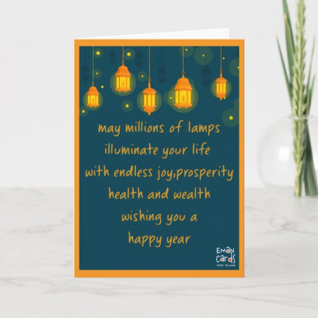 Tarjeta New Year Wishes Card with night lamps (Anverso)