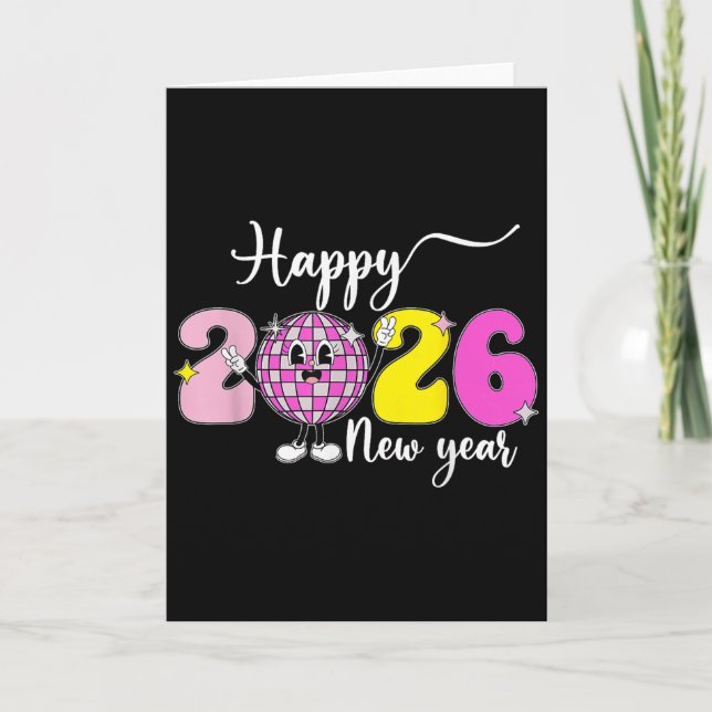 Tarjeta New Years Eve Hello 2026 Happy New Year 2026 Disco (Anverso)