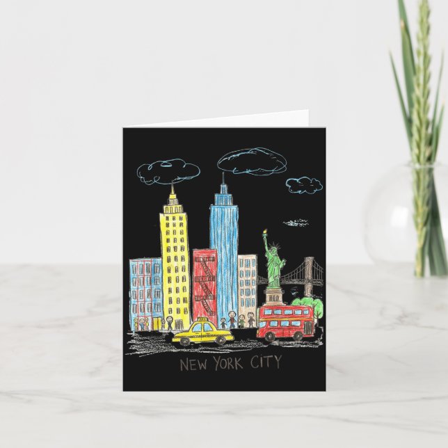 Tarjeta New York City Skyline Illustration Urban Kids Art  (Anverso)