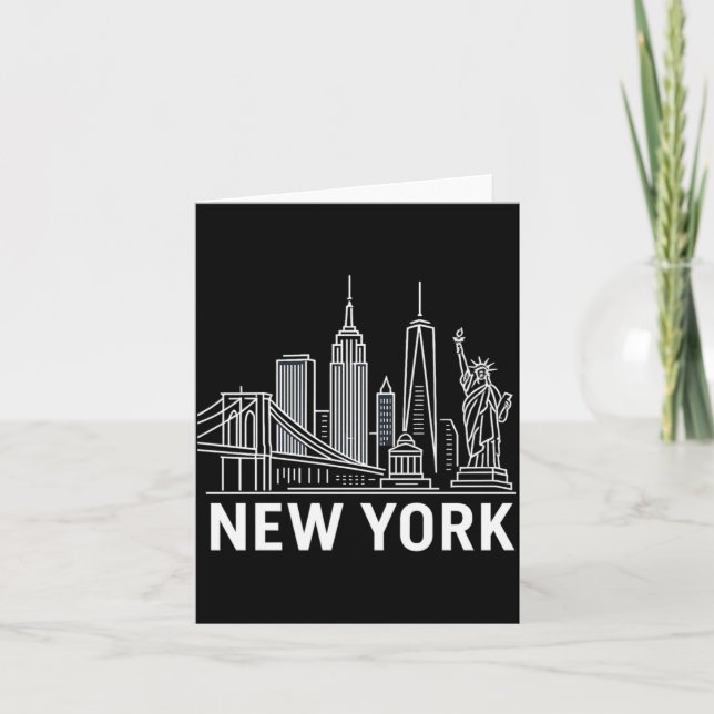Tarjeta New York Skyline With Statue Of Liberty White Line (Anverso)