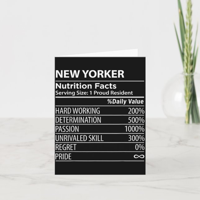 Tarjeta New Yorker Nutrition Facts Funny New York Pride  (Anverso)