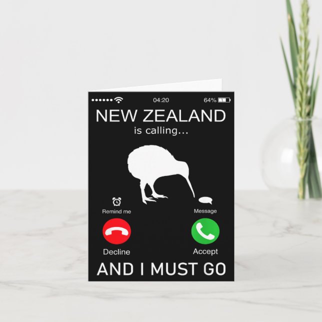 Tarjeta New Zealand Is Calling And I Must Go, Zealand Funn (Anverso)