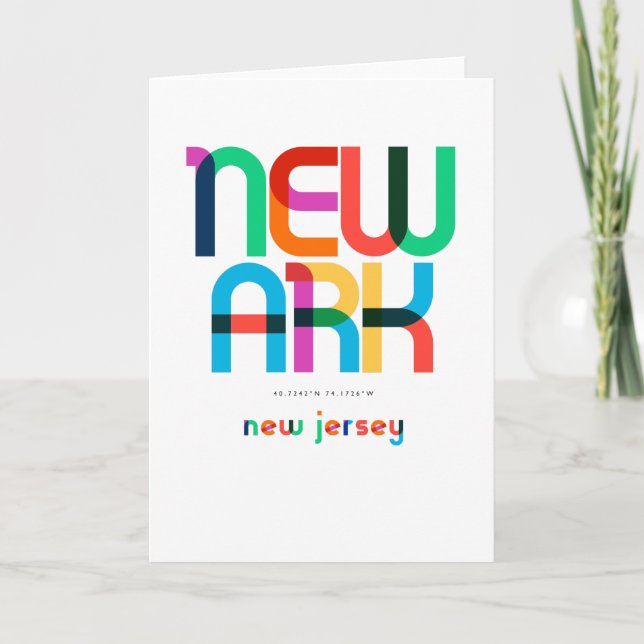 Tarjeta Newark New Jersey Mid Century, Pop Art, (Anverso)