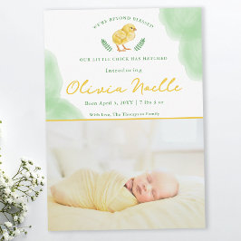Tarjeta Newborn Spring Baby Photo Announcement With Chick