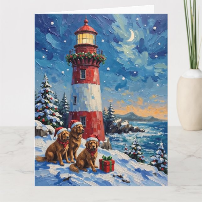 Tarjeta Newfoundland Christmas Lighthouse Holiday (Anverso)