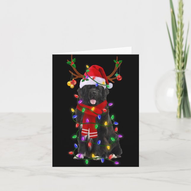 Tarjeta Newfoundland Dog Tree Christmas Lights Xmas Pajama (Anverso)