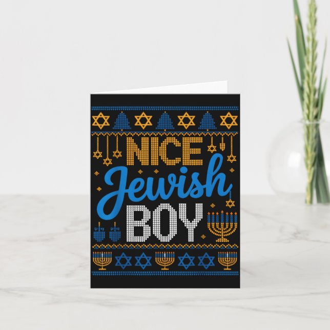 Tarjeta Nice Jewish Boy Hanukkah Menorah Dreidel Ugly Swea (Anverso)