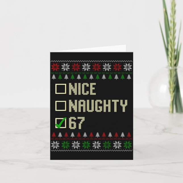 Tarjeta Nice Naughty 67 Funny Ugly Sweater Slang Brainrot  (Anverso)