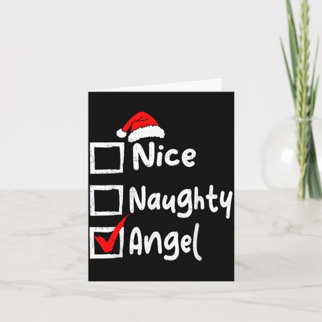 Tarjeta Nice Naughty Angel Funny Christmas List Family Mat (Anverso)