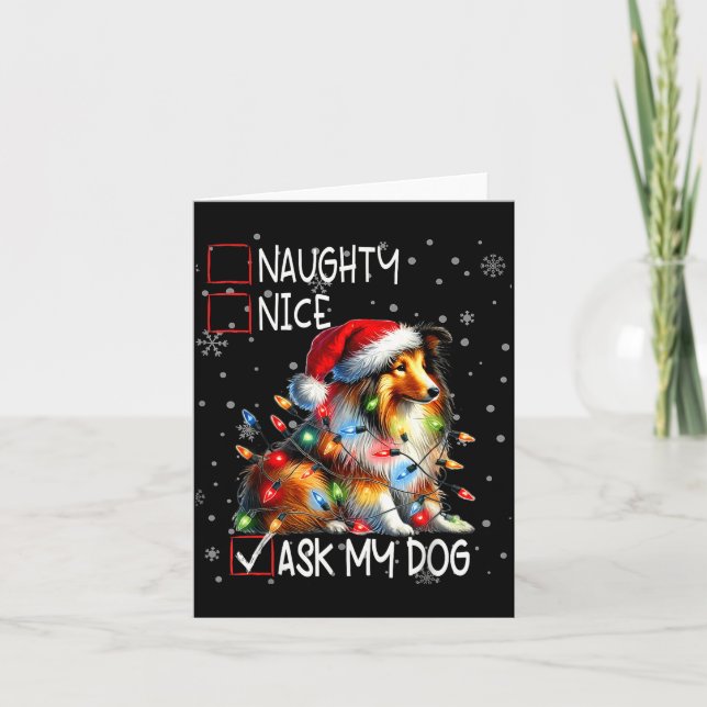 Tarjeta Nice Naughty Ask My Dog Christmas List Xmas  (Anverso)