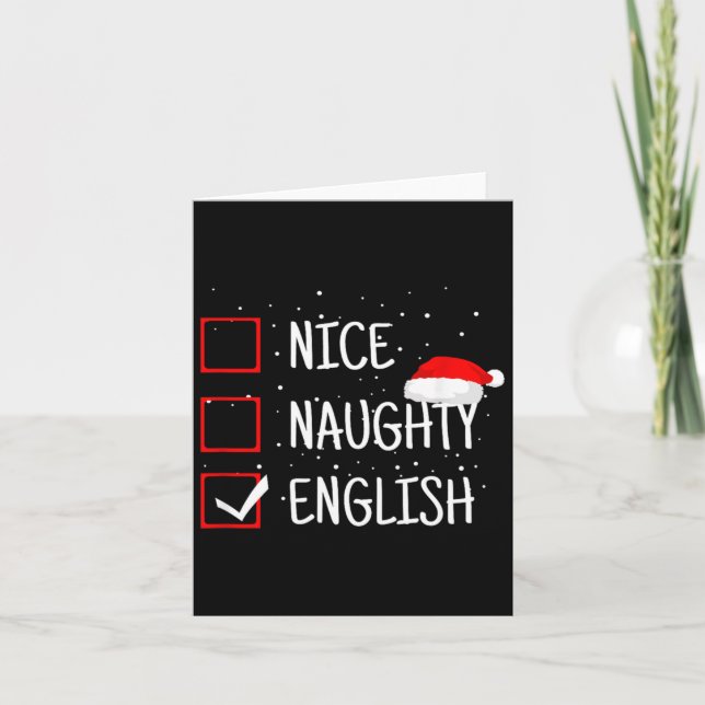 Tarjeta Nice Naughty English Christmas Checklist Funny Eng (Anverso)