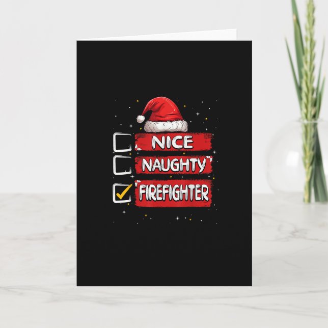 Tarjeta Nice Naughty Firefighter Christmas List (Anverso)