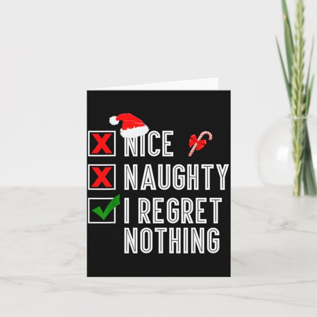 Tarjeta Nice Naughty I Regret Nothing Merry Christmas Sant (Anverso)