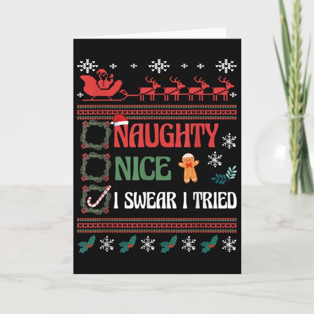 Tarjeta Nice Naughty I Swear I Tried Christmas List Matchi (Anverso)
