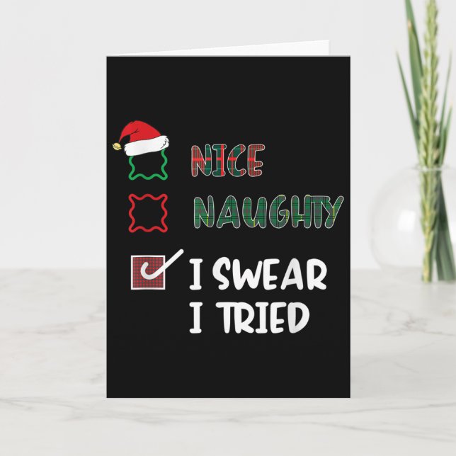 Tarjeta Nice Naughty I Swear I Tried Fanny Christmas List  (Anverso)