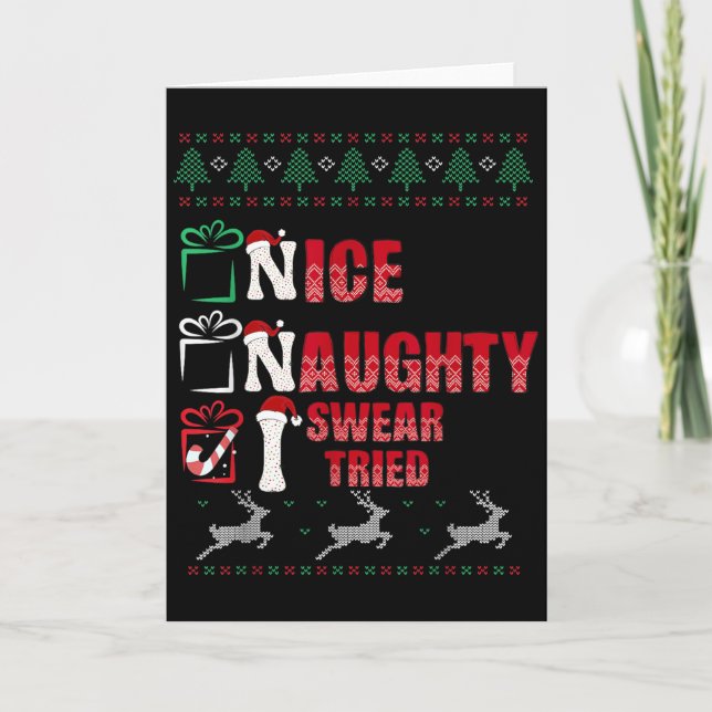 Tarjeta Nice Naughty I Swear I Tried List Xmas Lover Chris (Anverso)