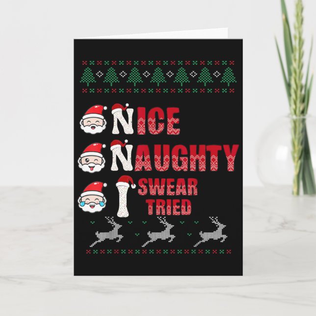 Tarjeta Nice Naughty I Swear I Tried List Xmas Lover Chris (Anverso)