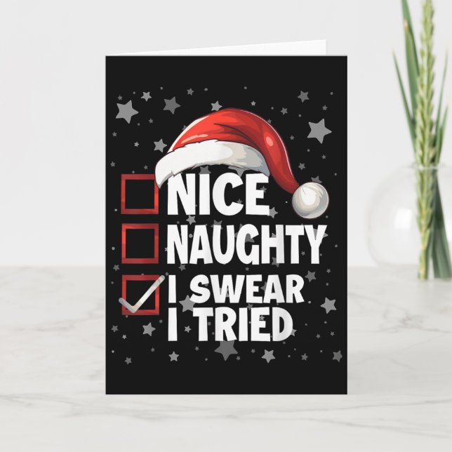 Tarjeta Nice Naughty I Swear I Tried Xmas Santa Claus Chri (Anverso)