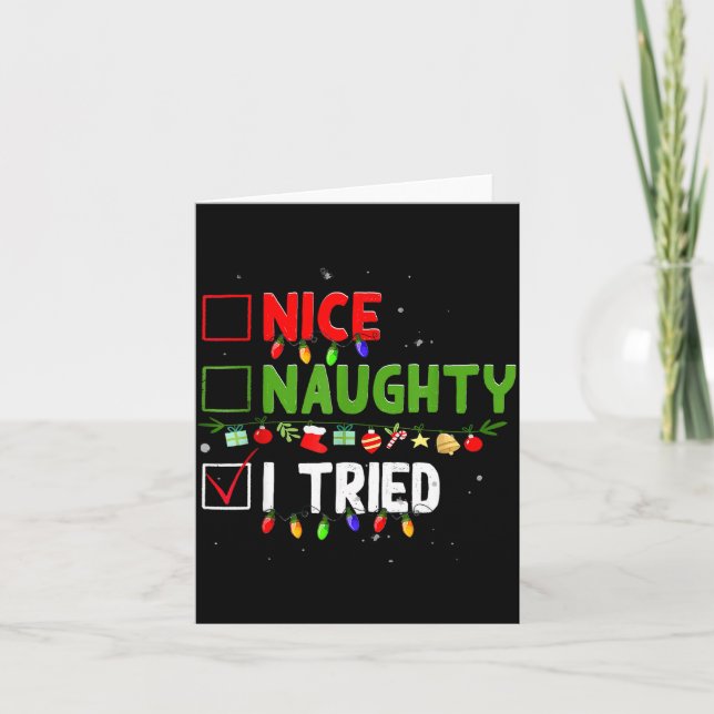 Tarjeta Nice Naughty I Tried Family Xmas Pajama Funny Chri (Anverso)