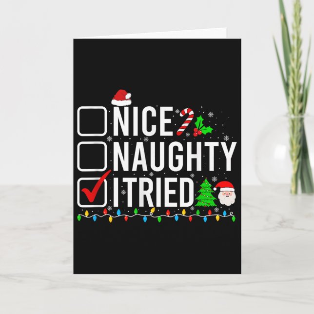 Tarjeta Nice Naughty I Tried Family Xmas Pajama Funny Chri (Anverso)