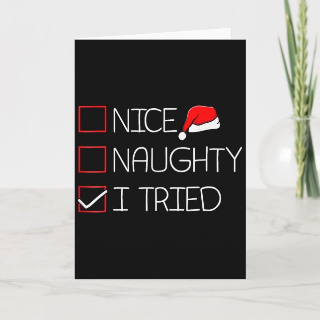 Tarjeta Nice Naughty I Tried Funny Christmas Family Pajama (Anverso)