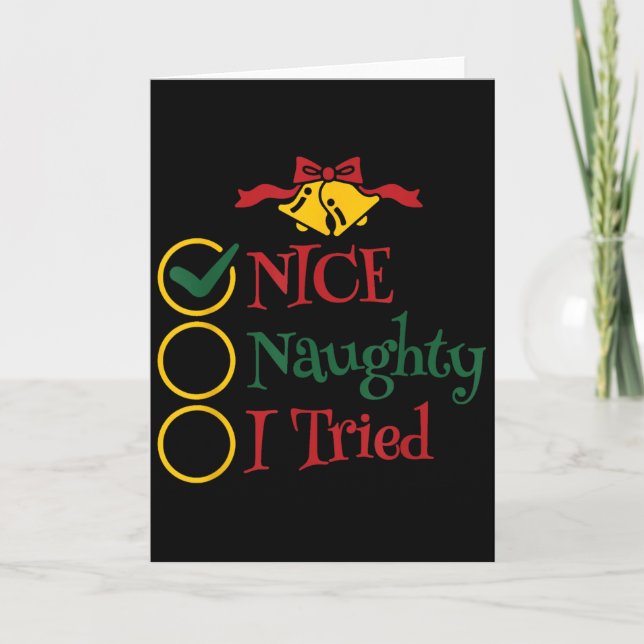 Tarjeta Nice Naughty I Tried Retro Christmas List Men Wome (Anverso)